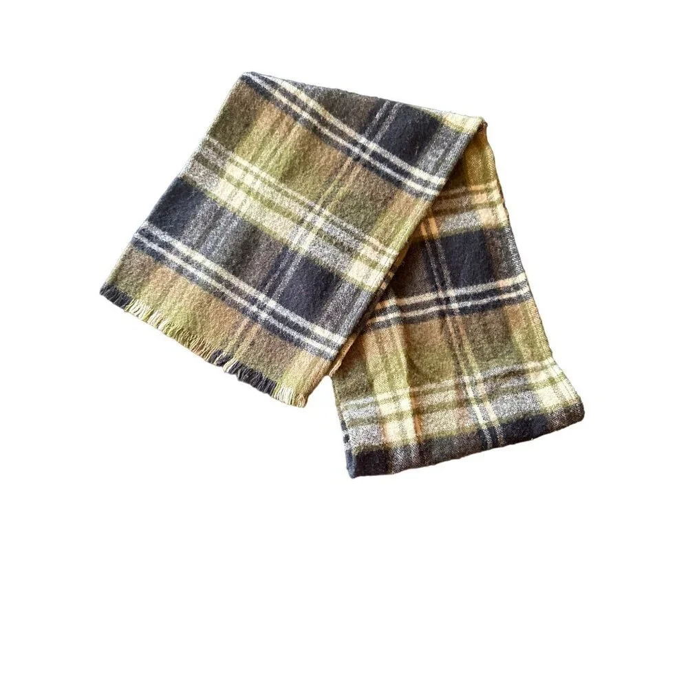 Vintage Wool Plaid Scarf Black/Green Unisex Winter‎ Fashion Accessory
